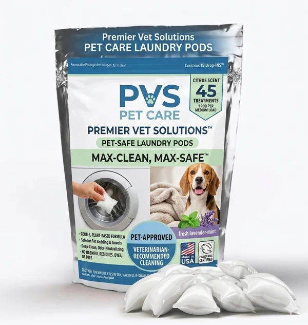 PVS Pet Care Laundry Pods pouch with pods