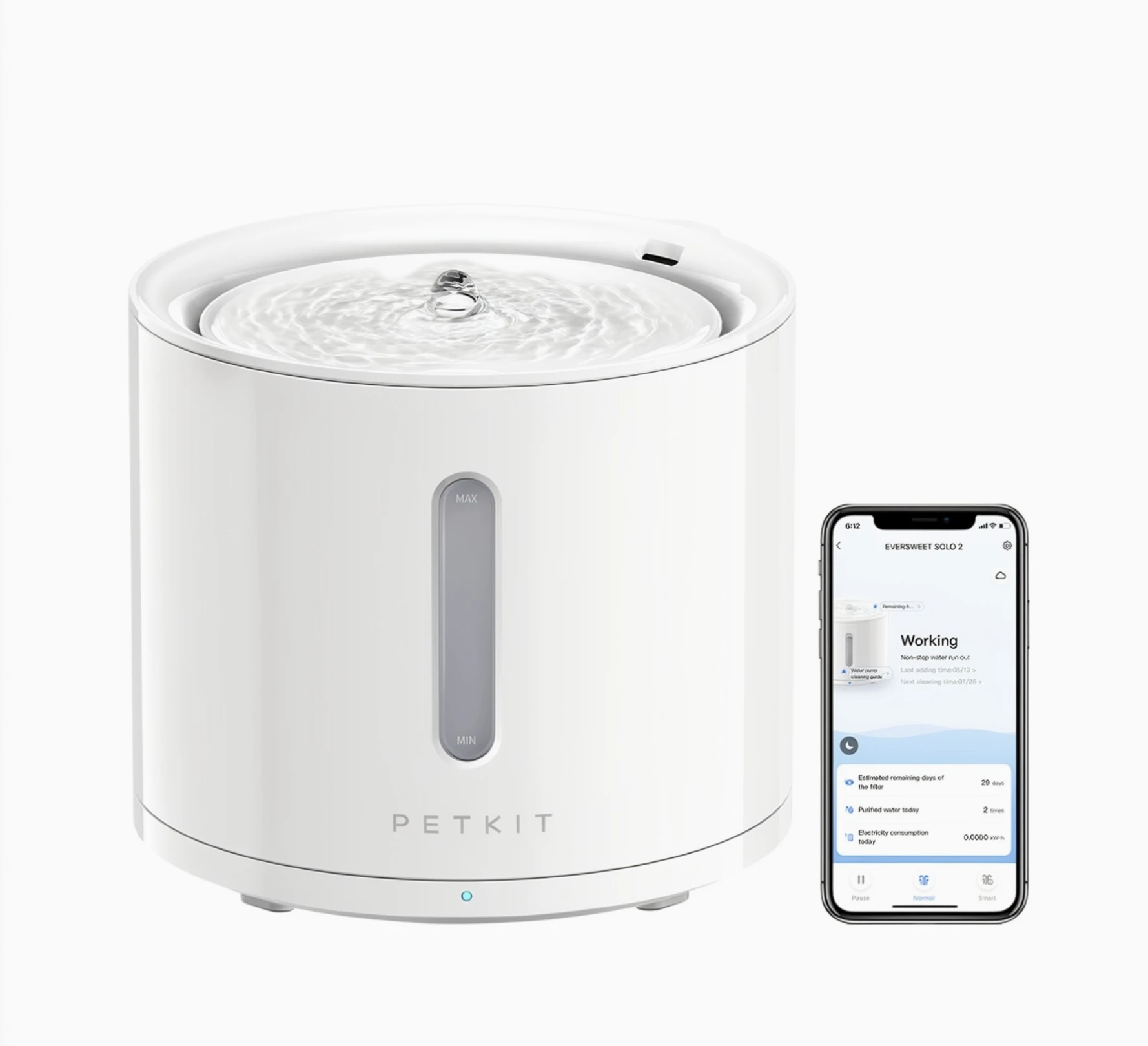 Smart filtered pet water fountain with phone app